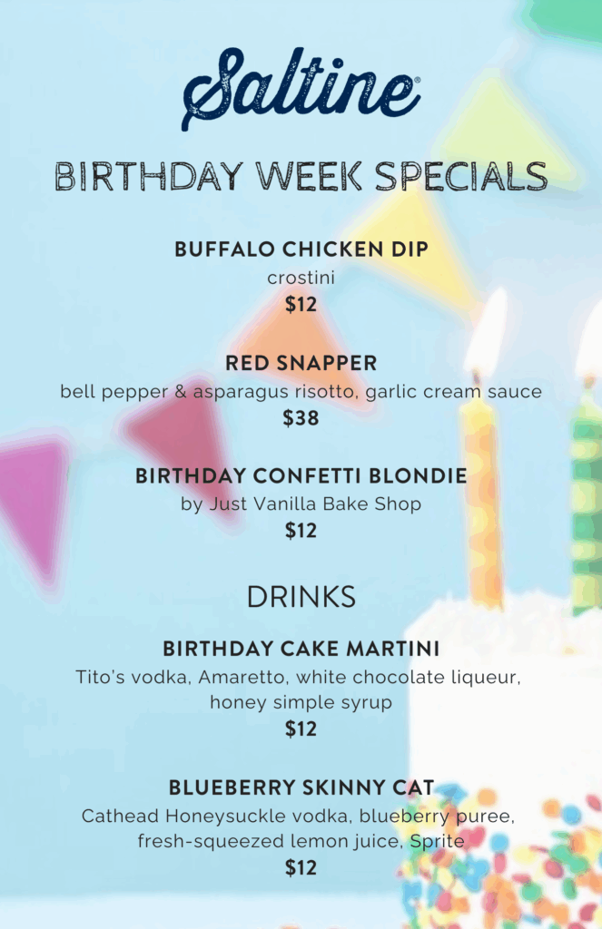 Saltine Birthday Menu 2025