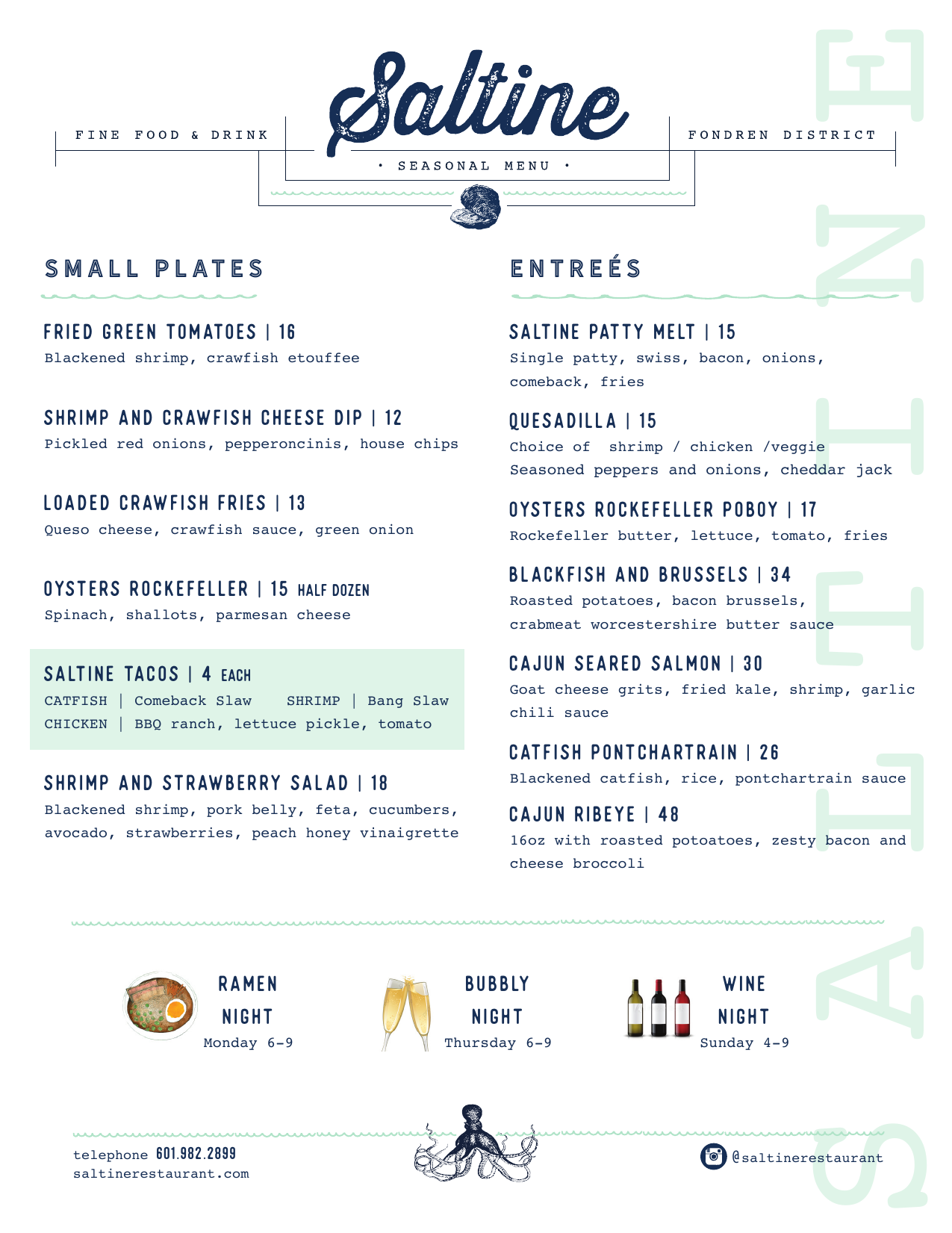 Seasonal Menu Saltine