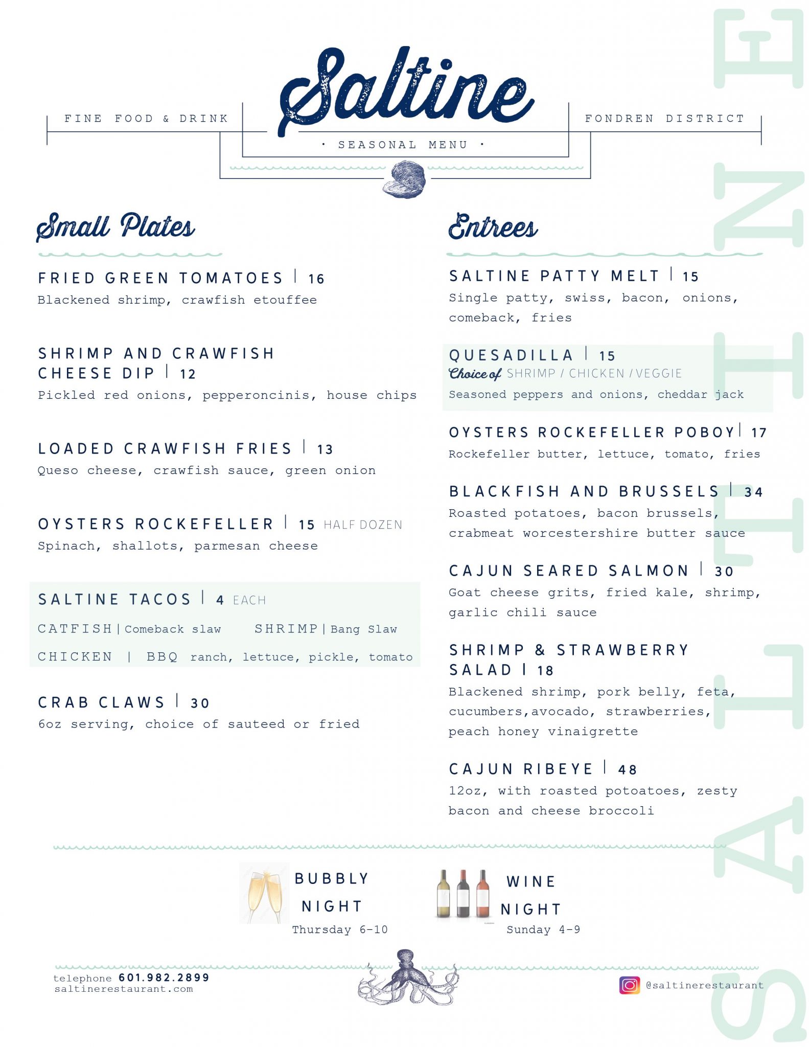 Seasonal Menu Saltine